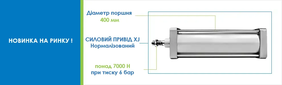 Нормований силовий циліндр XJ з діаметром поршня D 400 мм та силою понад 7000 Н при тиску 6 бар