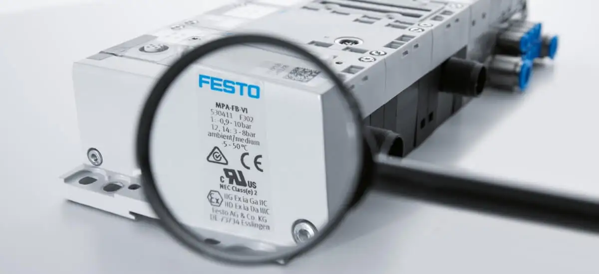 Сертифікати UL, CE та Ex на пневматичному модулі FESTO під збільшувальним склом
