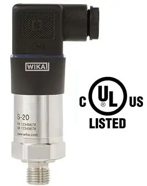 Датчик тиску WIKA S-20 з логотипом сертифікації UL Listed для США та Канади (cULus)