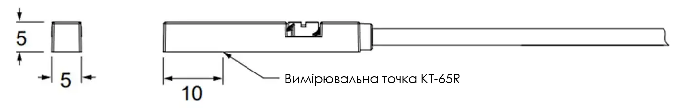 Технічний малюнок та габаритні розміри контакторного датчика КТ-65R із зазначенням точки виміру