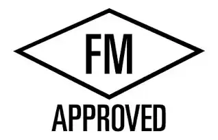 Логотип і знак якості FM Approved, що підтверджує відповідність продукції пожежним стандартам безпеки.