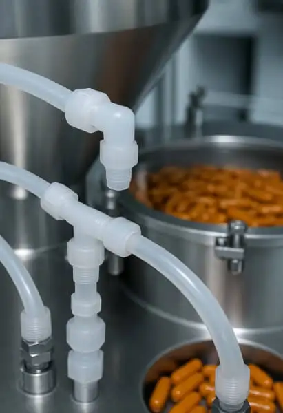 Пневматические компоненты из PFA, соответствующие нормам FDA и USP для фармацевтической и пищевой промышленности