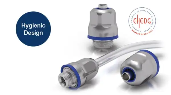 Гигиенические соединения Eisele Inoxline с маркировкой Hygienic Design и логотипом EHEDG для систем CIP и SIP