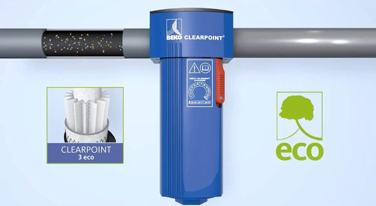 Магистральный фильтр сжатого воздуха Beko Clearpoint с визуализацией процесса фильтрации и эко-маркировкой