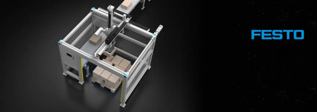 Инновационная автоматизированная ячейка для паллетирования Festo с использованием электрических приводов и систем управления