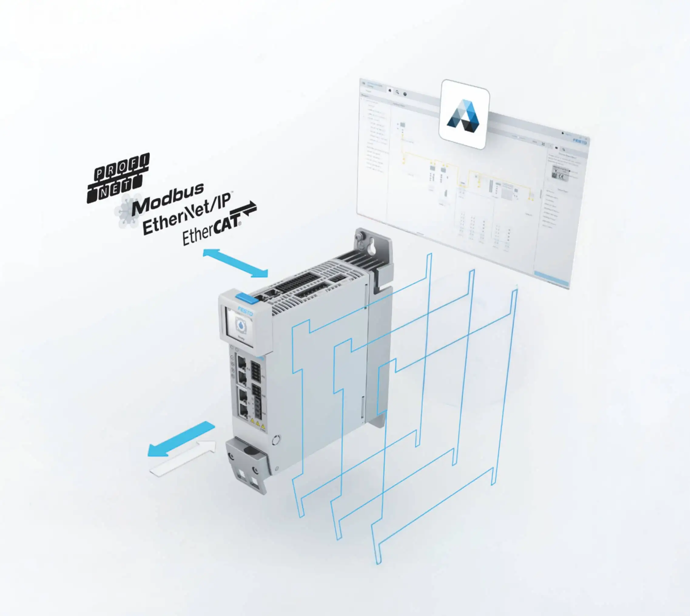 Універсальний контролер двигуна Festo CMMT-AS із підтримкою протоколів EtherCAT, PROFINET та інтеграцією в інтелектуальне програмне забезпечення