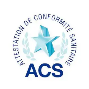 Офіційний логотип сертифіката ACS (Attestation de Conformité Sanitaire), що підтверджує безпеку матеріалів для контакту з питною водою