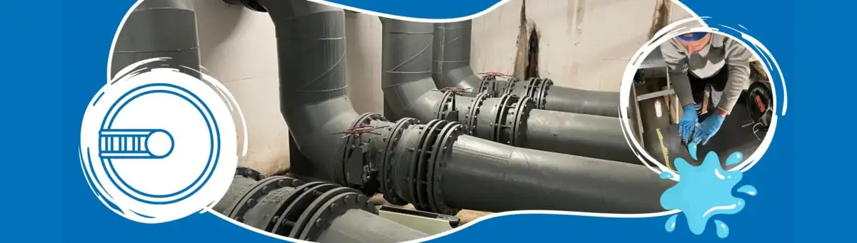 Процес герметизації стиків великих стічних труб на очисних спорудах