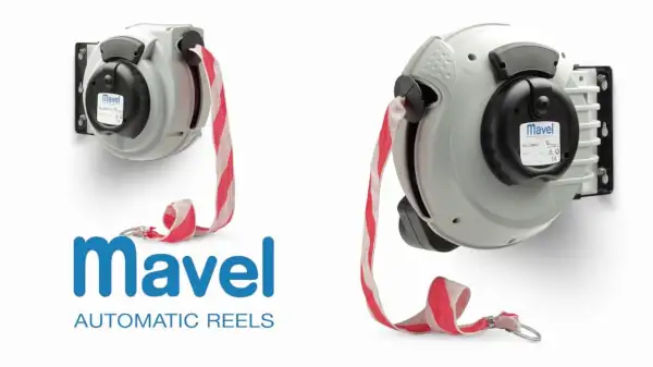 Автоматична котушка Mavel Roll Compact з сигнальною червоно-білою стрічкою довжиною 20 метрів
