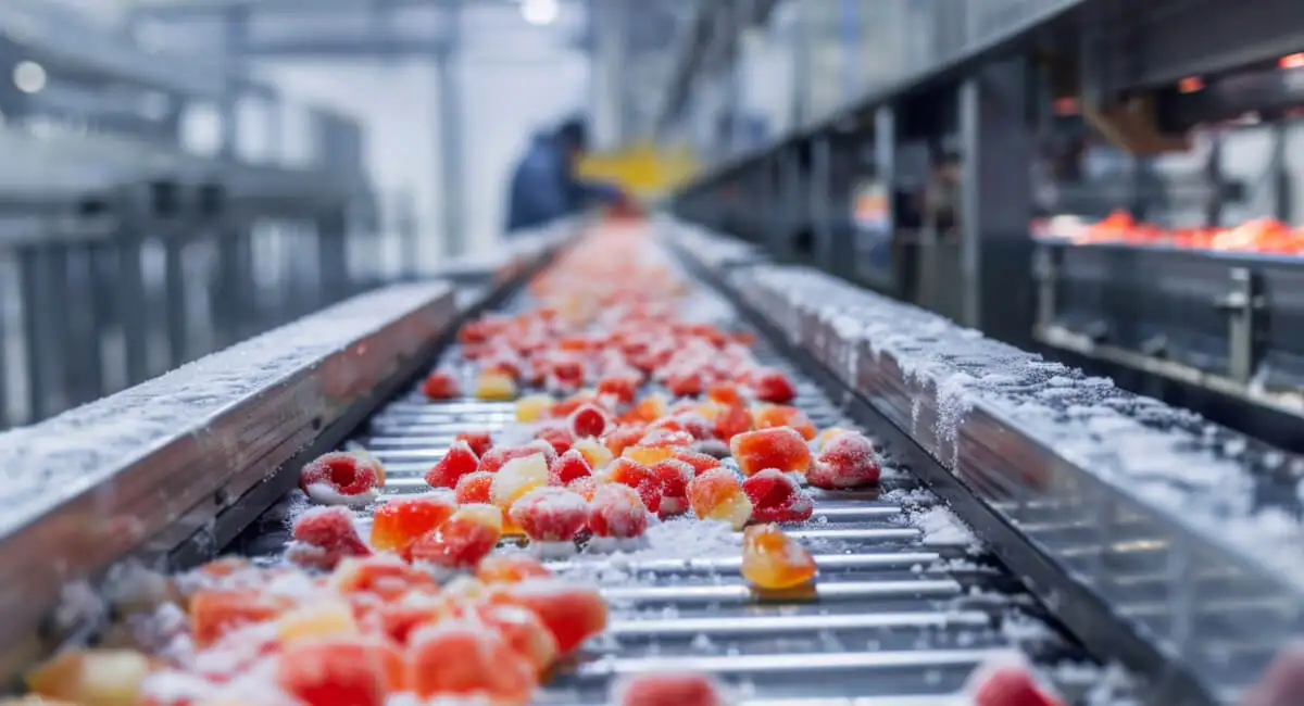 Промышленная линия транспортировки замороженных продуктов с использованием пневматического оборудования