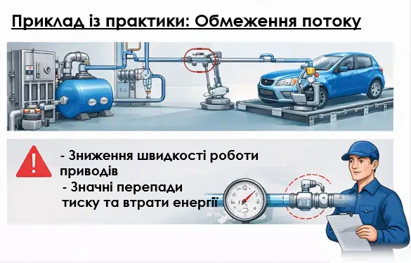 Енергоефективність пневматики: наслідки обмеження потоку стисненого повітря та падіння тиску в системі