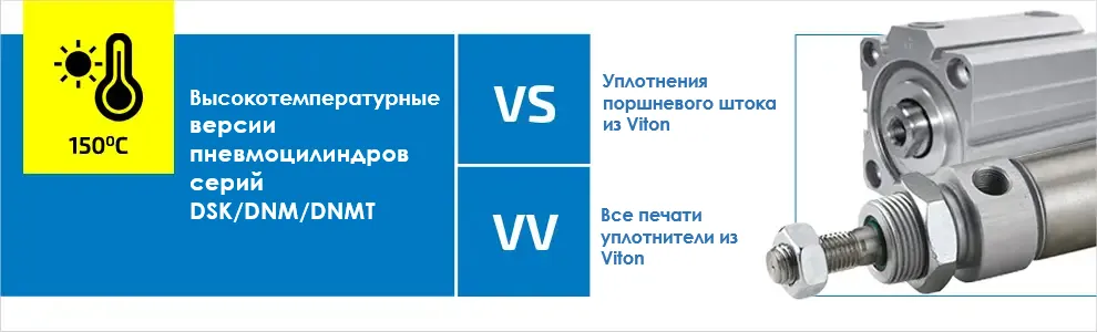 Высокотемпературное исполнение VV для пневмоцилиндров серий DSK/DNM/DNMT с уплотнениями из Viton до 150 °C